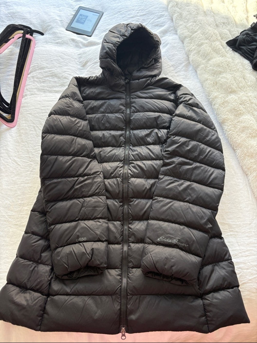 Eddie Bauer Women's Black Hooded Quilted Down Puffer Coat